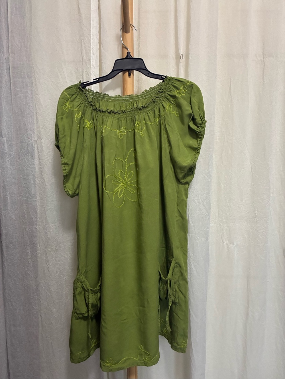 Olive Green Embroidered Midi Dress